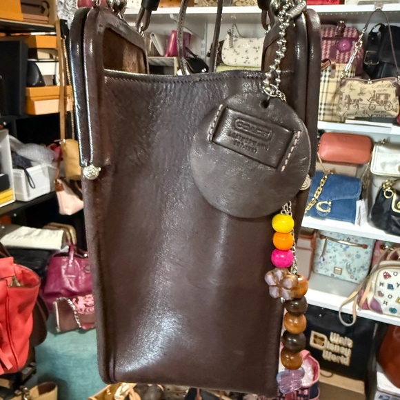 Coach Vintage Bonnie Cashin Carry doble Kiss-lock Brown Leather Shoulder Bag. - Picture 3 of 13